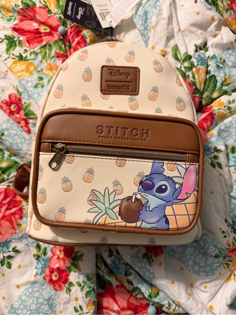 Loungefly Disney Stitch Pineapple Mini Backpack - Cream & Brown